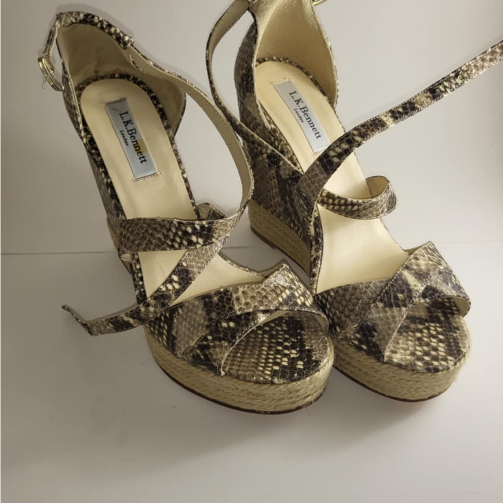LK Bennett Brown Snakeskin Wedge Sandals